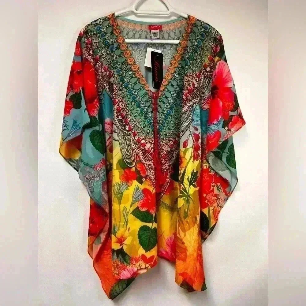 Ranee’s Miami NWT Sz S Sexy Floral Beaded cover up Flowy Beach Resortwear Dress
